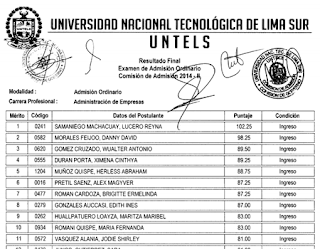 UNTELS Ingresantes Universidad Nacional Tecnológica de Lima Sur UNTELS domingo 31 de Agosto